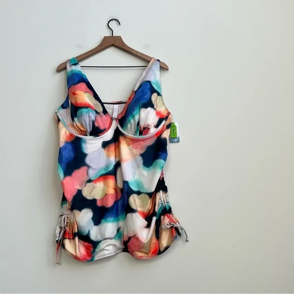 New LANE BRYANT CACIQUE SWIM Lightly Lined Plunge UNDERWIRE TANKINI TOP 44DDD - Picture 5 of 14